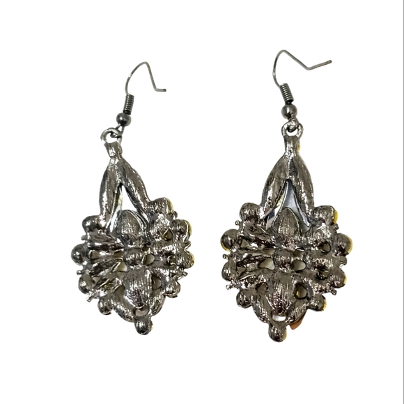 Hollywood Regency Yellow Simulated Diamonds Pierced Earrings Chandelier Dangle - Picture 9 of 11